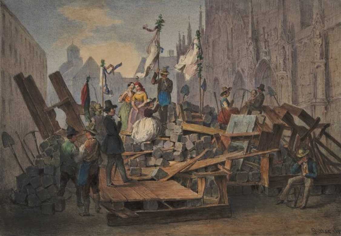 Květnová revoluce 1848 ve Vídni (barikáda na Štěpánském náměstí)