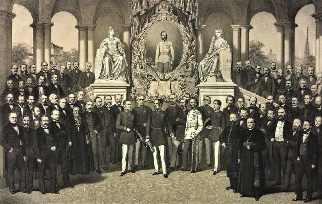 Skupinové zobrazení členů poslanecké sněmovny říšské rady z roku 1862.