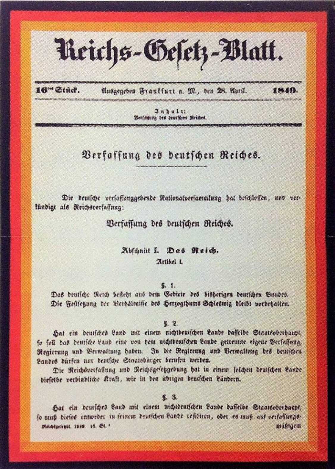 Titulní list ústavy Německé říše vypracované německým Národním shromážděním. 
