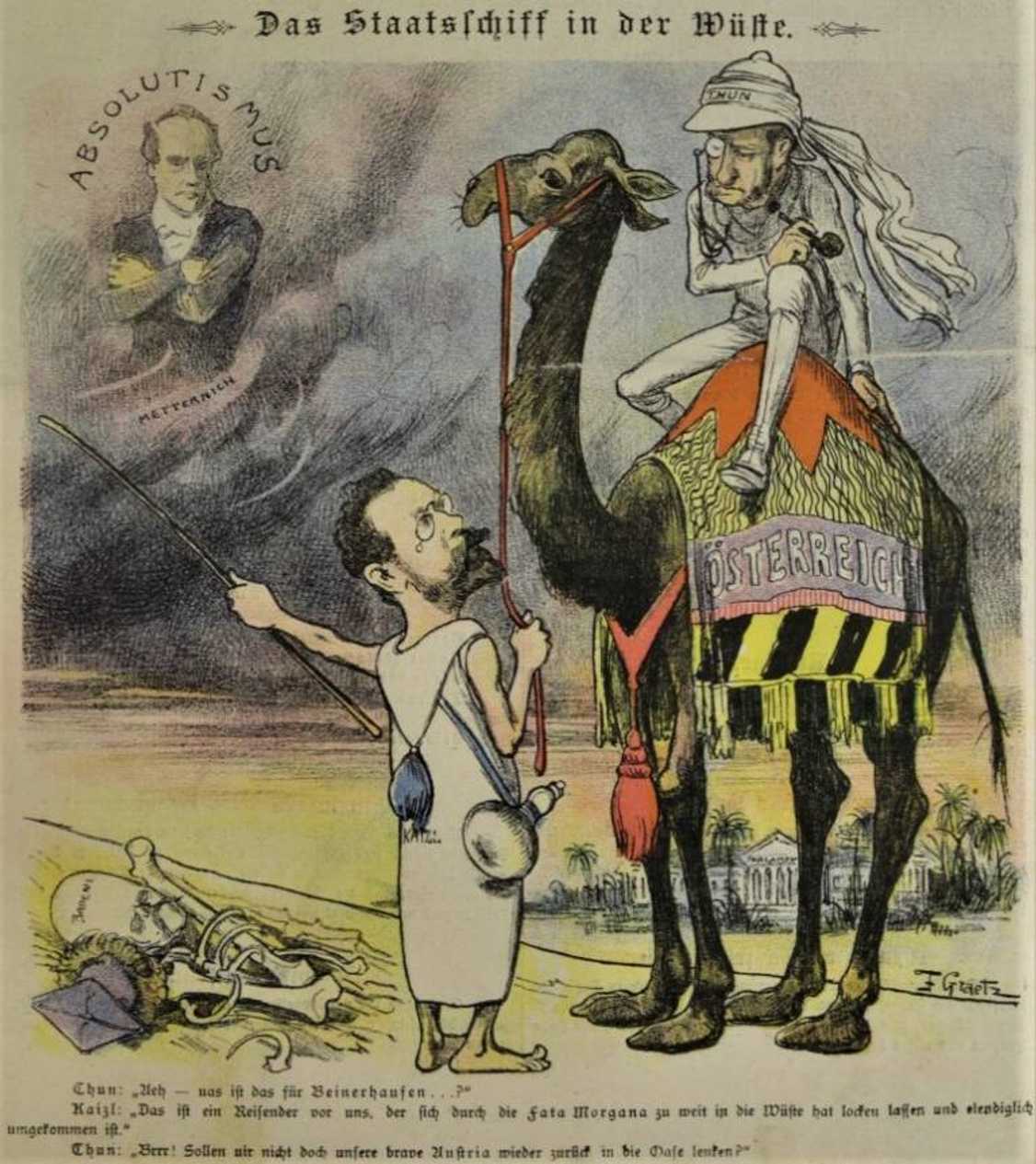 Der Staatsschiff in der Wüste / Loď státu na poušti (Neue Glühlichter, 18. 8. 1898)
