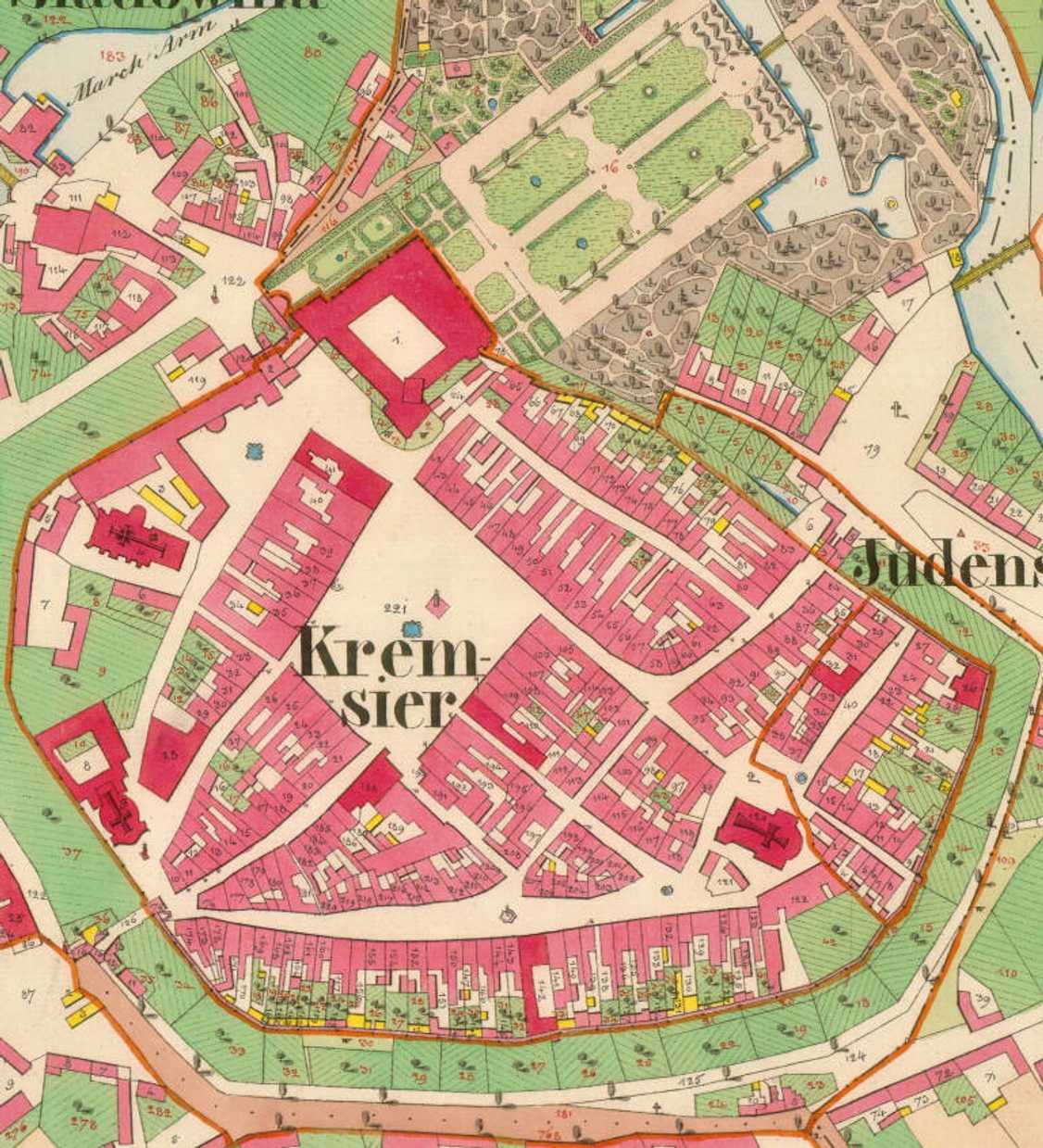 Kroměříž (cca 1840) - detail centra města